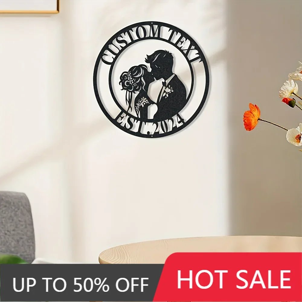 

1PC Custom - Designed Love - Inspired Metal Wall Hanging Personalized Silhouette Plaque for Anniversary Reusable Home Decor Gift