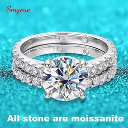 Smyoue 18k Plated 0.6-4.2CT All Moissanite Rings for Women Sparkly Luxury Wedding Diamond Band 100% 925 Sterling Silver Jewelry