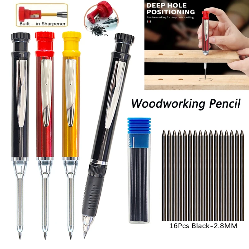 Neuer 2,8 mm Holzbearbeitungsstift mit Bleistiftabdeckung, tiefes Loch, Druckbleistift, Markierungswerkzeug, Bleistift für Schreiner, Architektur