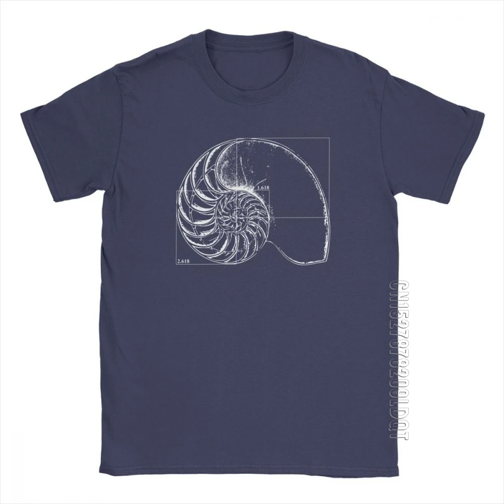 Men's T Shirt Fibonacci On A Nautilus Casual Male Tshirt Math Basic Tees Crew Neck Clothing 100% Cotton Printed T-Shirt