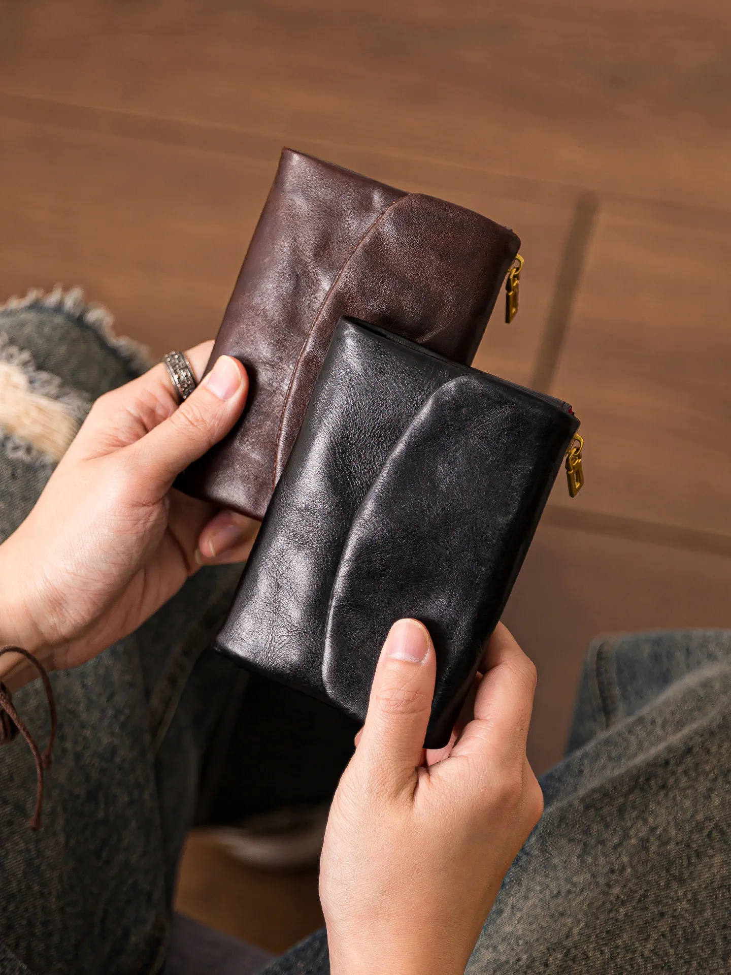 

PNDME fashion designer handmade vegetable tanned cowhide women's wallet vintage luxury soft genuine leather ID multi-card purse
