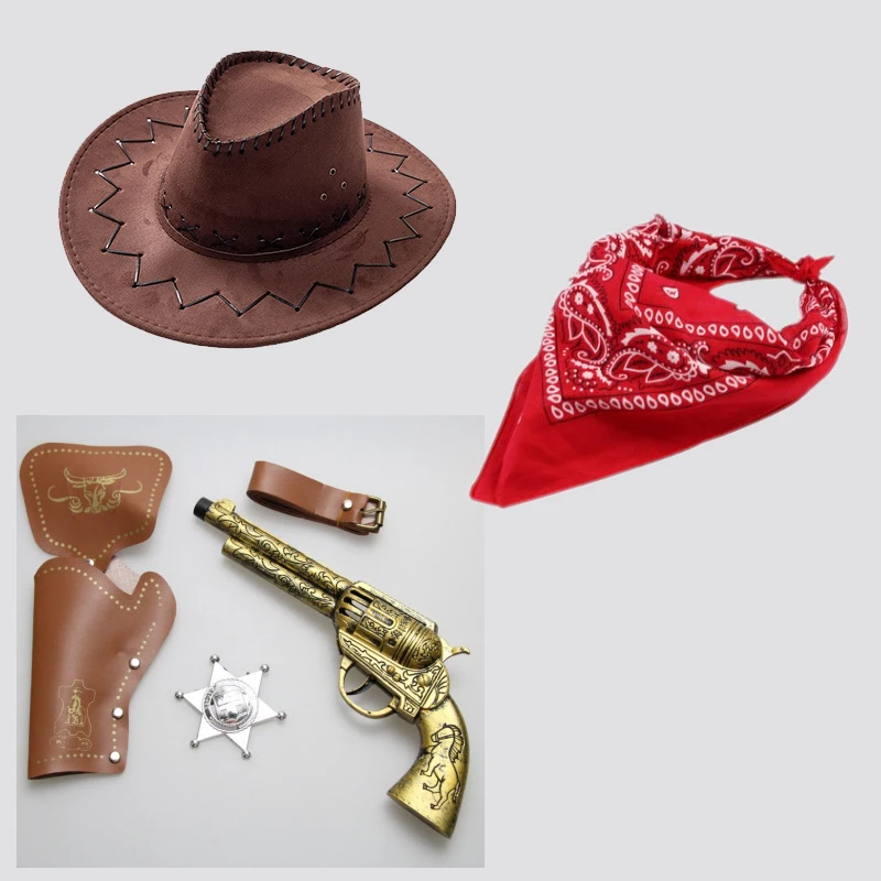 Kids Hip Hop Cowboy Accessories Set Scarf Hat Belt Holster Halloween Carnival Party Stage Cosplay Outfit view 4