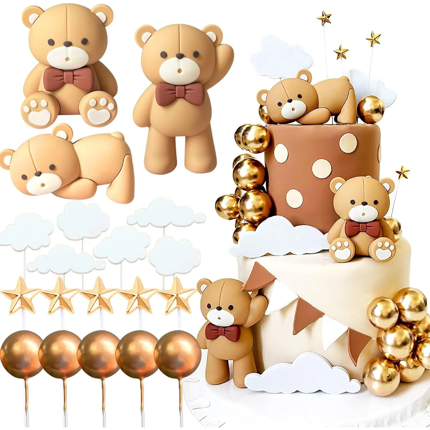 Braun Teddybär Tortendeko Kuchen Dekoration Taufe Junge Mädchen 1 Jahr Hochzeit Babyparty Geburtstag Party
