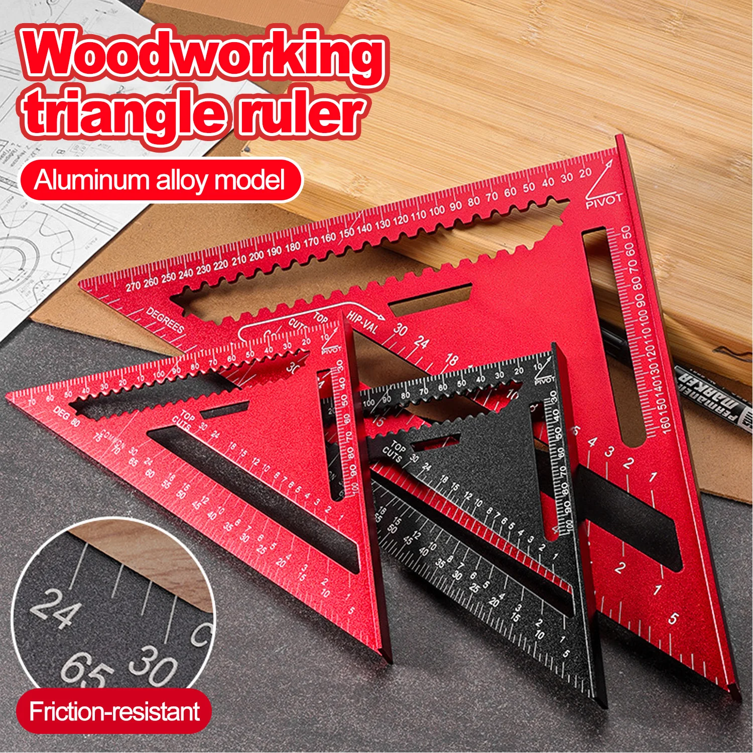 Multifunctional Aluminum Speed Square Triangle Ruler Metric & Imperial Woodworking Layout Marking Angle Measuring Tool