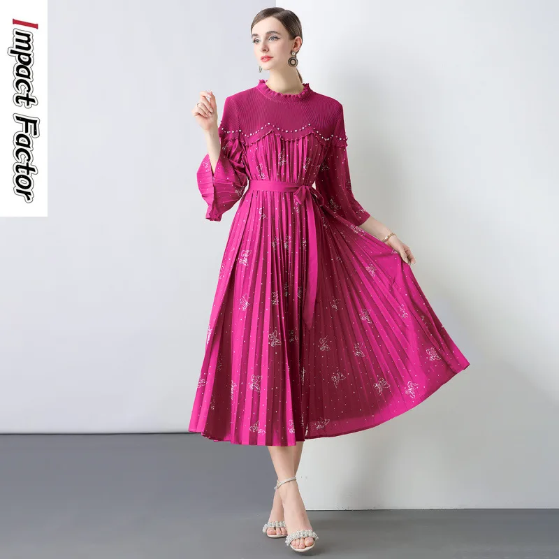 

Miyake 2025 Design Sense Heavy Industry, свободное платье со шнуровкой и бусинами для тяжелой промышленности, женское среднее и длинное платье со складками