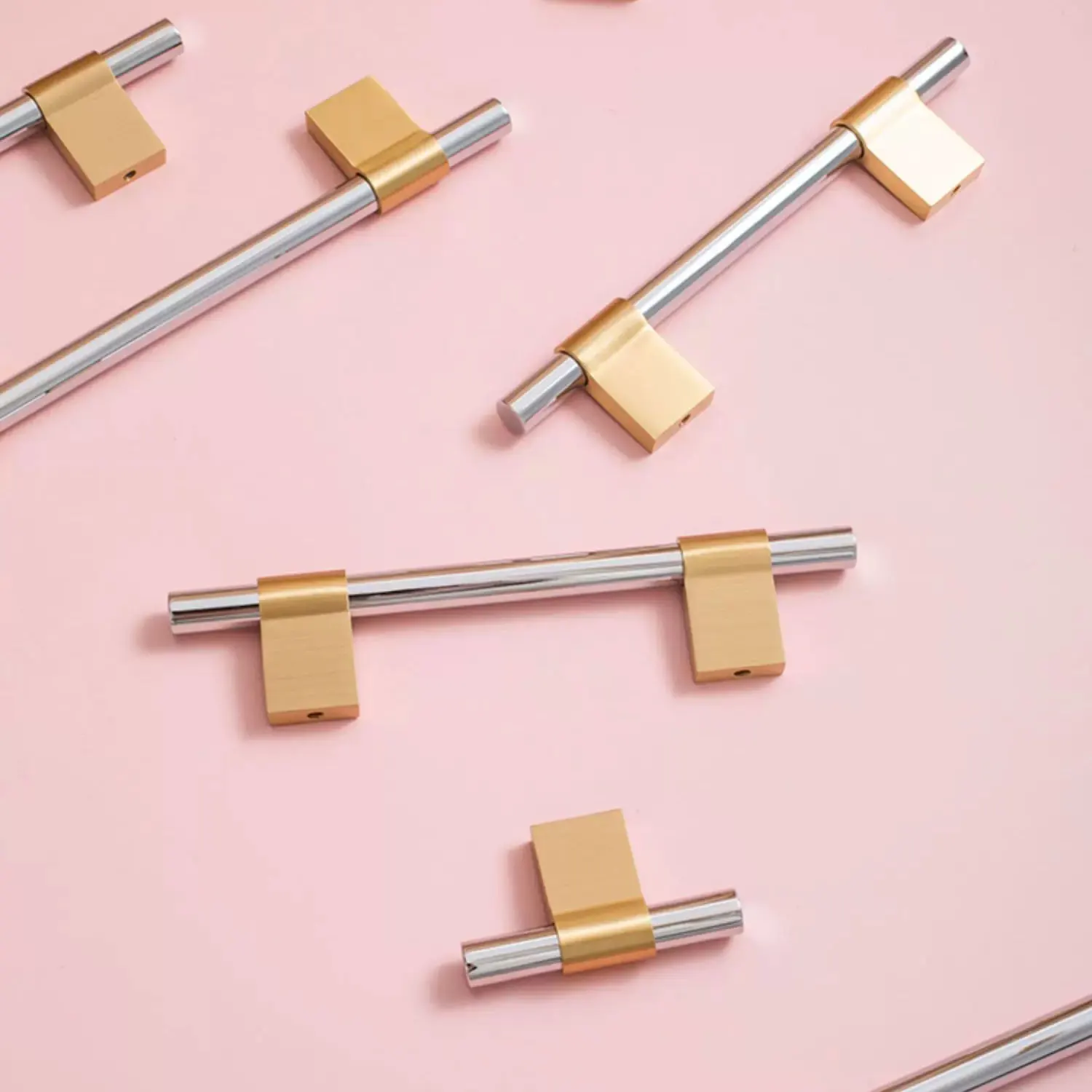 Solid Brass Chrome Handles for Cabinets and Drawers Luxury Wardrobe Pulls T Bar Cupboard Door Knobs Modern Furniture Hardware