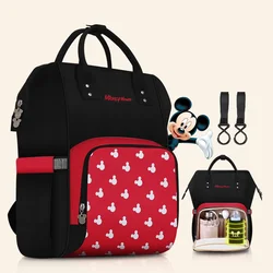 Mochila e porta-fraldas da disney, mochilinha e porta fraldas impermeáveis do mickey minne, para viagem, carrinho de bebê com armazenamento e ganchos gratuitos