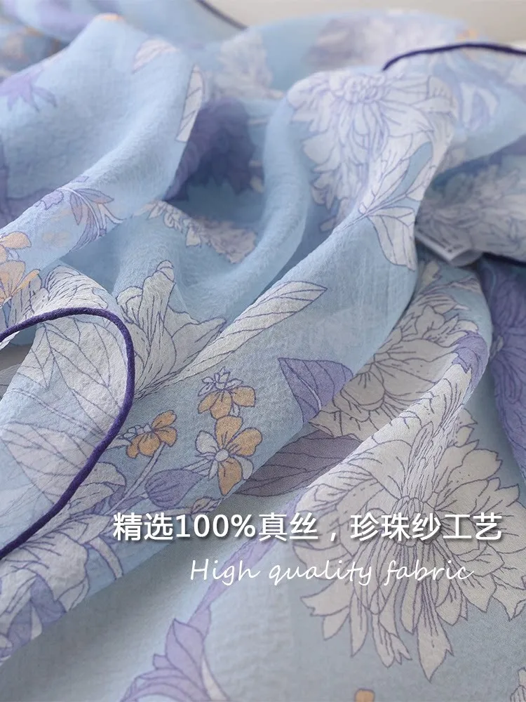 Blue silk scarf summer-style gauze neck thin shawl for women outerwear