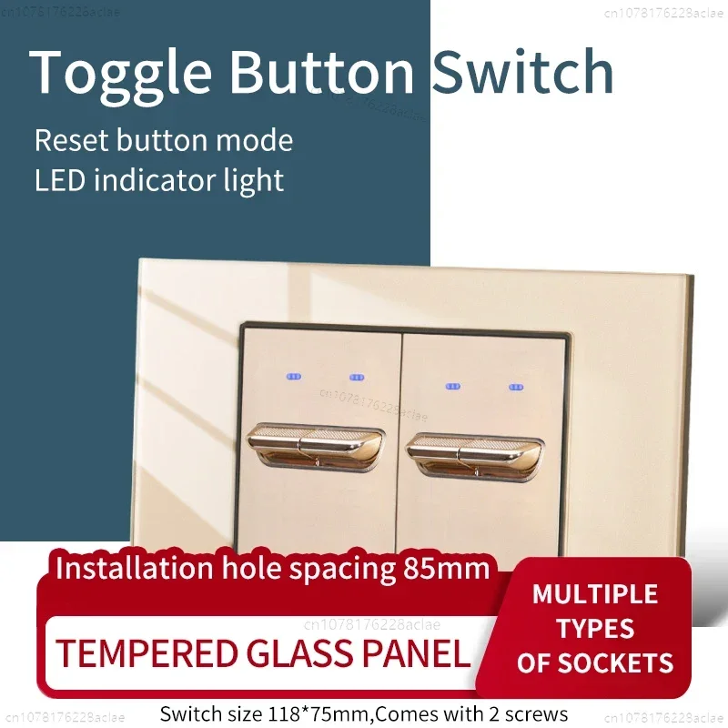 

Тип 118 Золотой автоматический переключатель сброса Модная розетка из закаленного стекла Американская британская европейская универсальная розетка