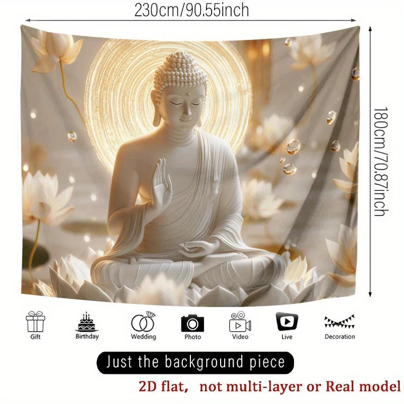 VIKAMA Minimalist Zen White Buddha Lotus Tapestry Wall Hanging For Yoga Studio Meditation Space Tea Room Home Decor Accent Cloth
