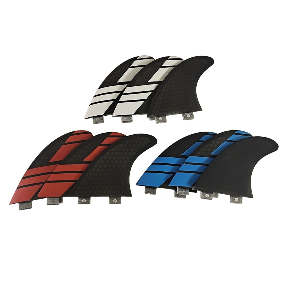 

SUP Board Double Tabs Fins M Fibreglass Honeycomb White/Red/Blue with Black Color Surfboards Fin Tri fin set UPSURF Fin