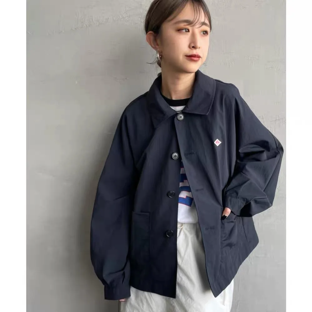 

Japanese Sle Letter Tile Simple Turn-down Collar Double ket irt Casual Commute Thin Outerwear Polyester Fiber Long Sve
