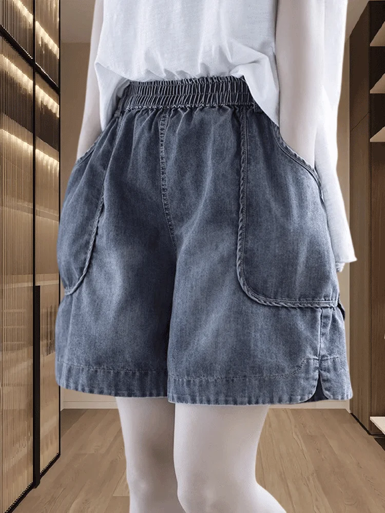 

Свободный крой с высокой талией, летние тонкие джинсовые брюки, женские модные повседневные широкие брюки, утягивающие джинсы с пятью точками от Xiangduor