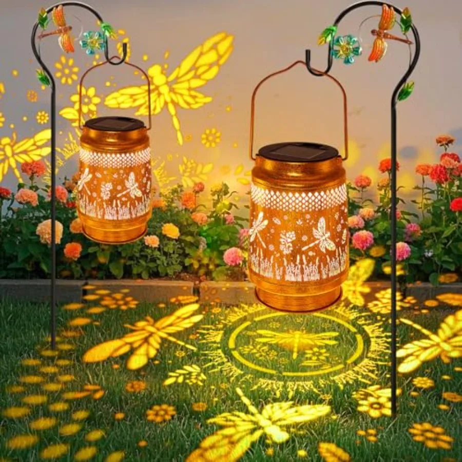 Solar Lanterns Outdoor Waterproof Dragonfly Garden Decor, Birthday Gifts for Women Mom Grandma, Hanging Solar Lights Metal LED