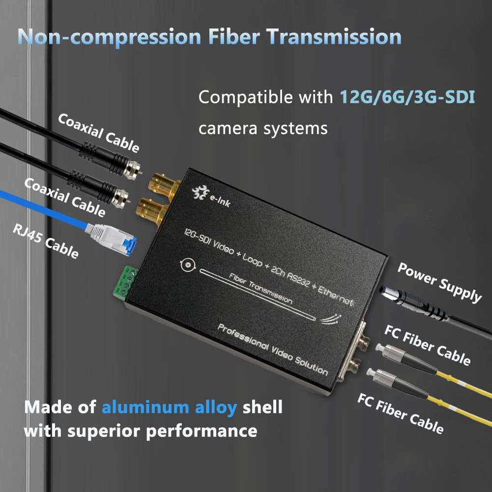 12G-SDI Fiber Converter with Loop Output & 1-Port Gigabit Ethernet & 2Ch RS485 4K@60Hz SDI Over Fiber Extender 20km FC