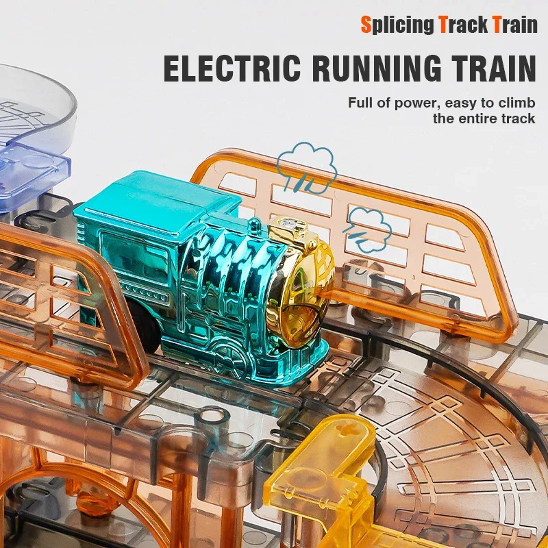 Electric Splicing Track DIY Transparent Race Track Slide Railway Train Engineering Assembly Puzzle Interactive Toy Birthday Gift