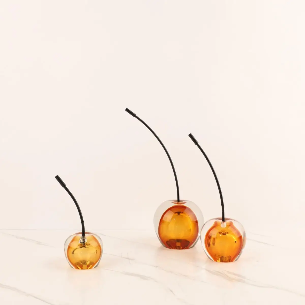 

Handcrafted Amber Crystal Cherry Figurine Elegant Living Room Entryway Desktop Decoration Crystal Accent Piece