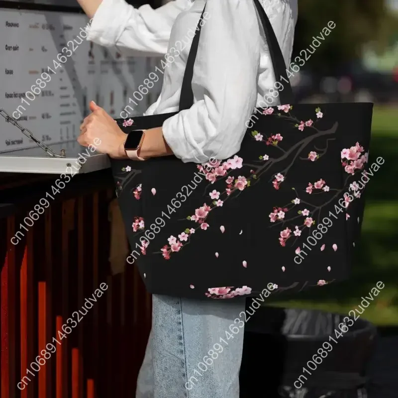 Japanese Sakura Cherry Blossoms Large Beach Tote Bag for Women Waterproof Sandproof Zipper Beach Tote Bags for Pool Gym Travel