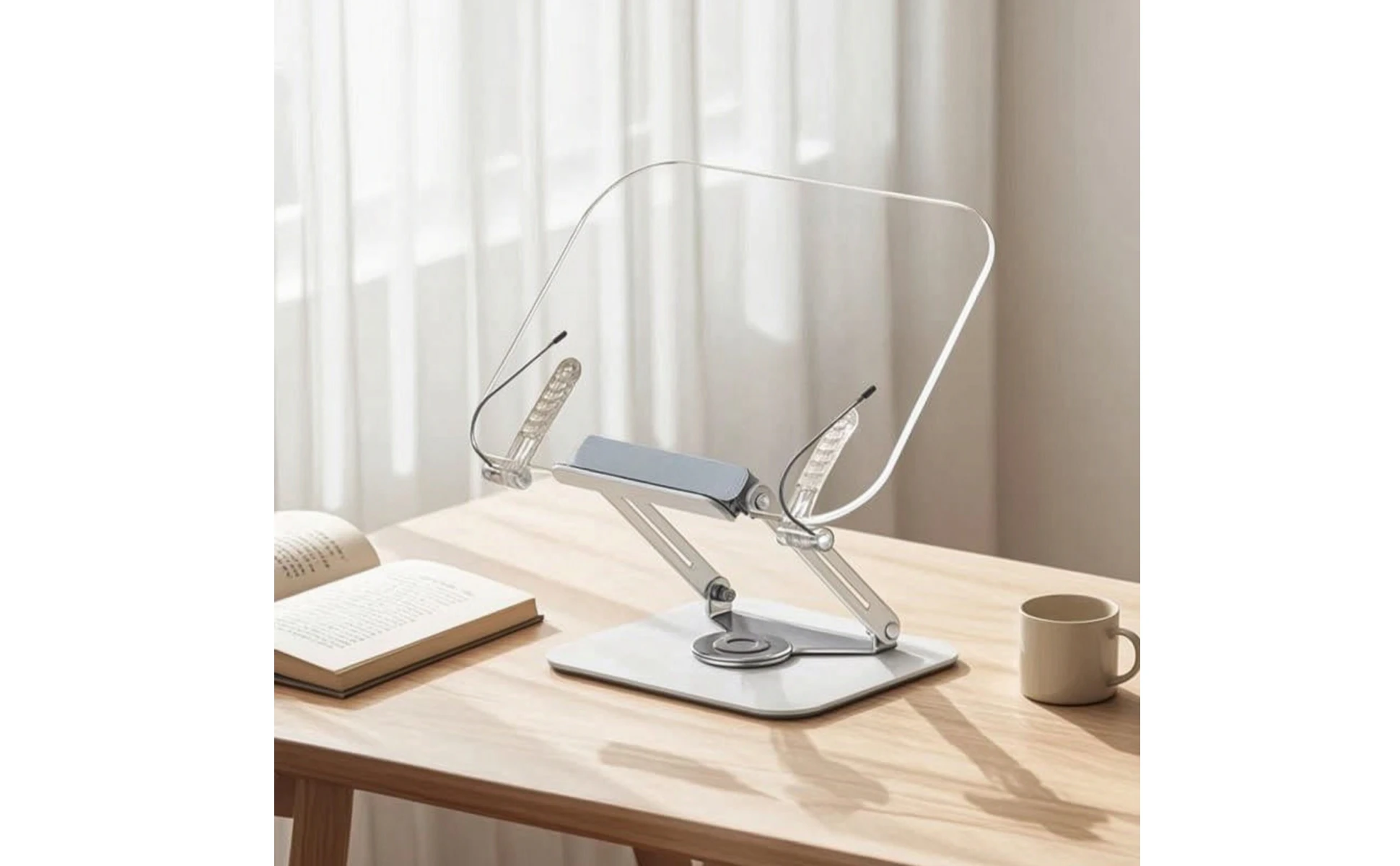 Clear Book Holder with Adjustable Arms Transparent Acrylic Reading Stand Book Stand with Page Clips Slanted Desk Accessories