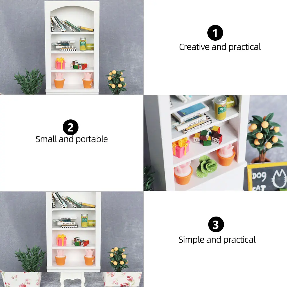 Uroczy Mini Biały Regał na Książki Półka Dekoracyjna Akcesoria dla Dzieci Zabawka do Udawania Domu Malutkie Mebelki Gablota