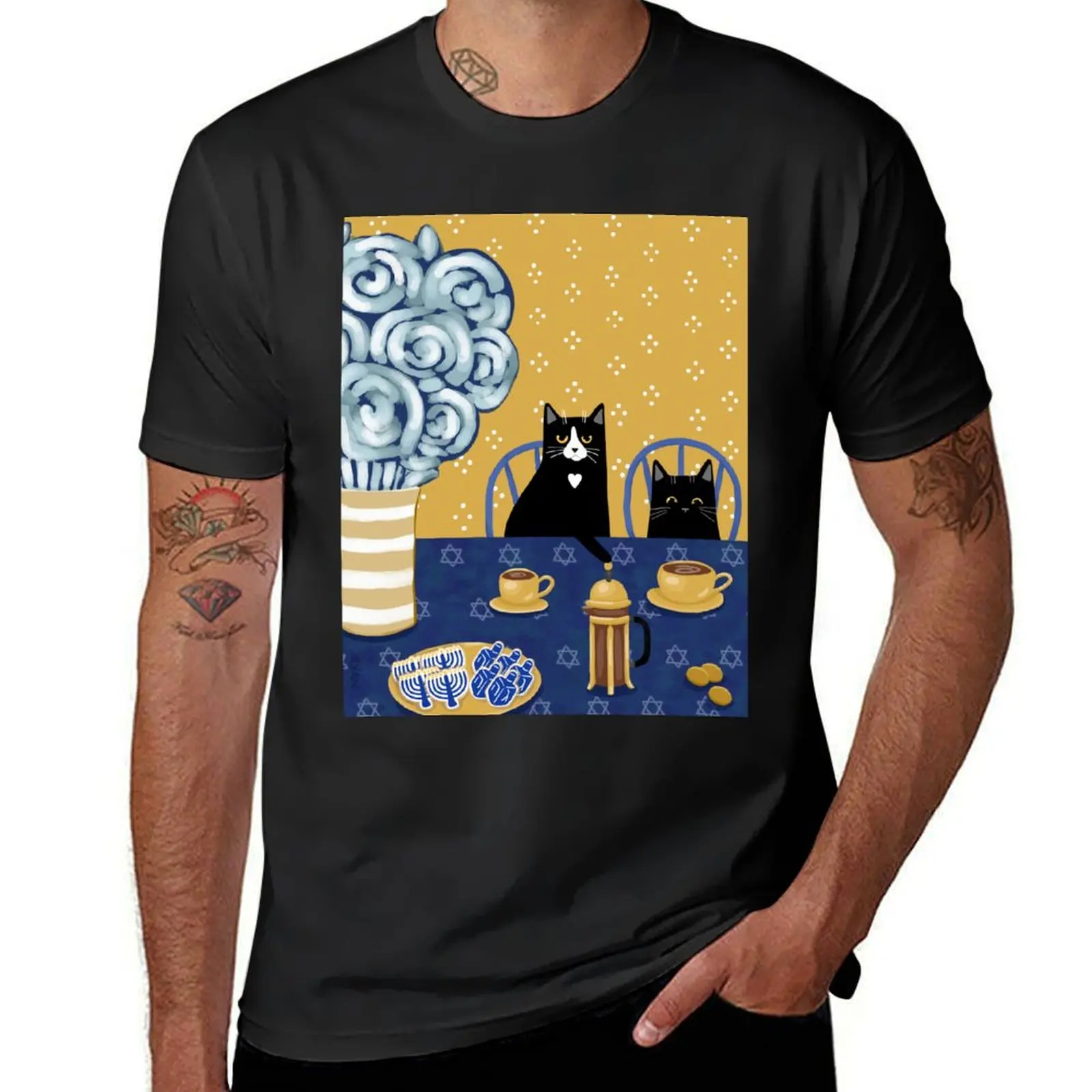 

Hanukkah French Press Coffee Cats T-Shirt football t shirt gifts for boyfriend blanks graphics men tshirt