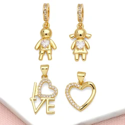 OCESRIO White Crystal Heart Boy Girl Pendant for Necklaces Copper Gold Plated LOVE Heart Jewelry Making Supplies pdtb609