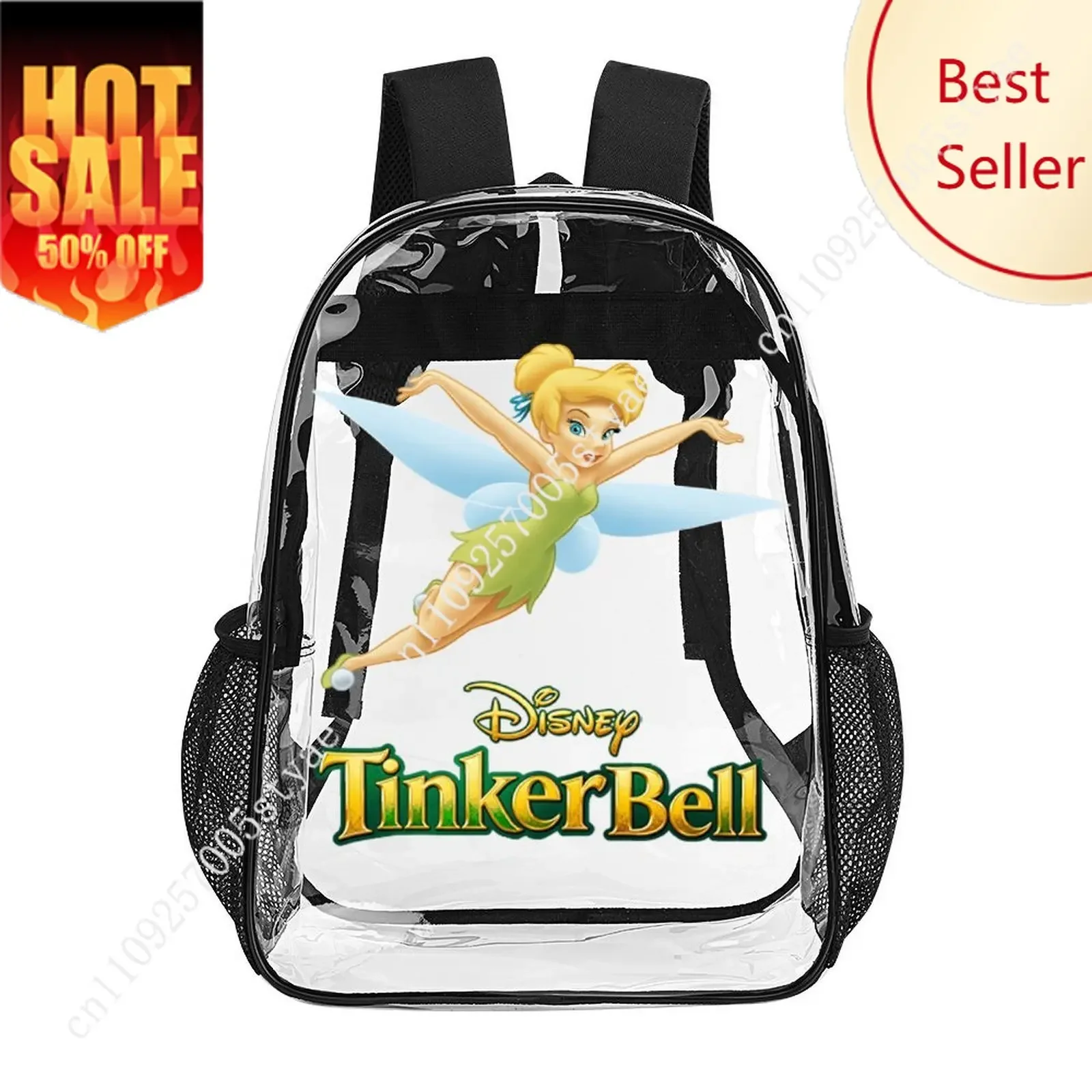 

Tinker Bell Transparent Backpack Disney Cartoon Decorative Man Woman Bags Design Your Logos Text Customized Party Holiday Gifts