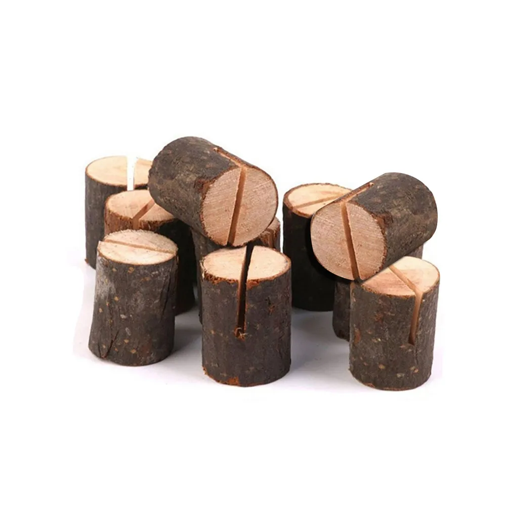 12Pcs Rustic Wood Stump Photo Holder Table Number Clip Stand for Wedding Favors Place Cards Mini Menus Postcards Labels Buffet