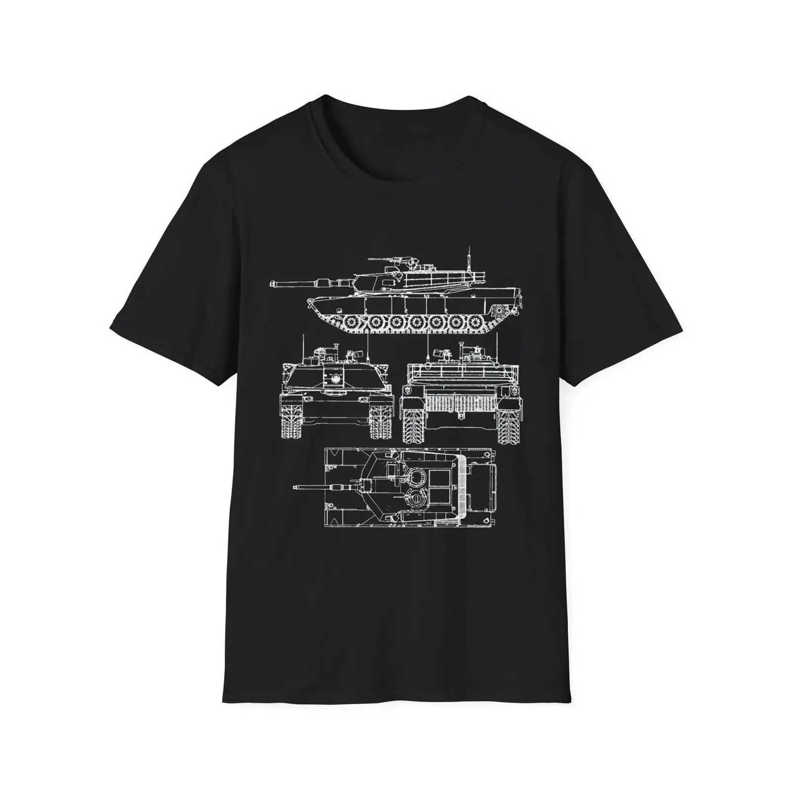 M1A1 Abrams US military Tank Blueprint T Shirt Vehicle Technical Diagram vintage Washed Soft Versatile Breathable streetwear