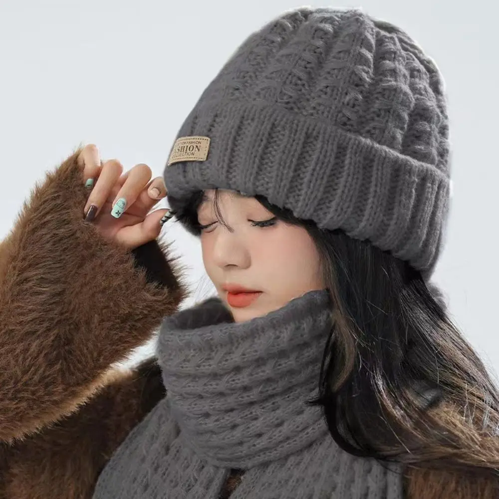 Thick Warm Wrap Hat & Scarf Warm Set Acrylic Blended Cashmer Chunky Women Winter Hat Long Windproof Keep Warm Cap