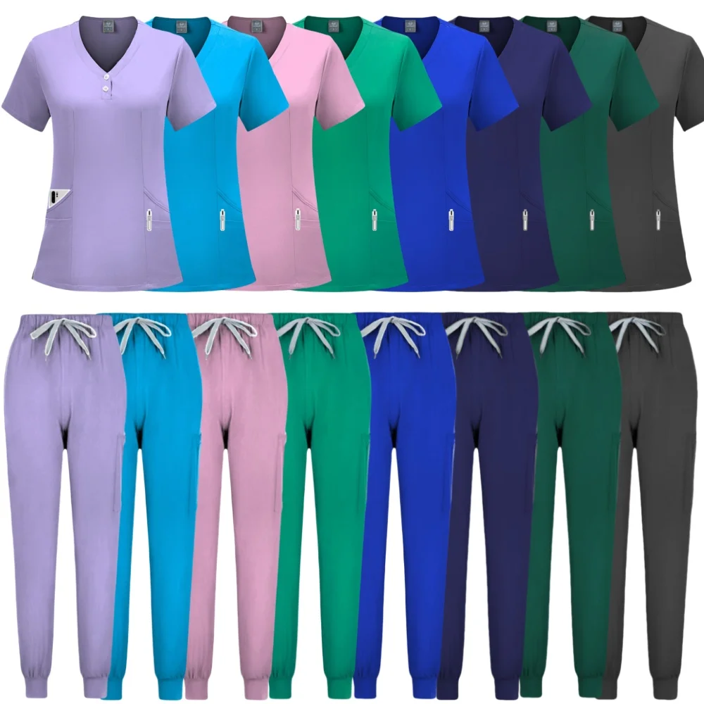 Großhandel mehrfarbige Krankenhaus medizinische chirurgische Uniformen Frauen tragen Peeling-Set Arzt Uniform Jogger Anzug Arzt Krankens ch wester Peelings Set