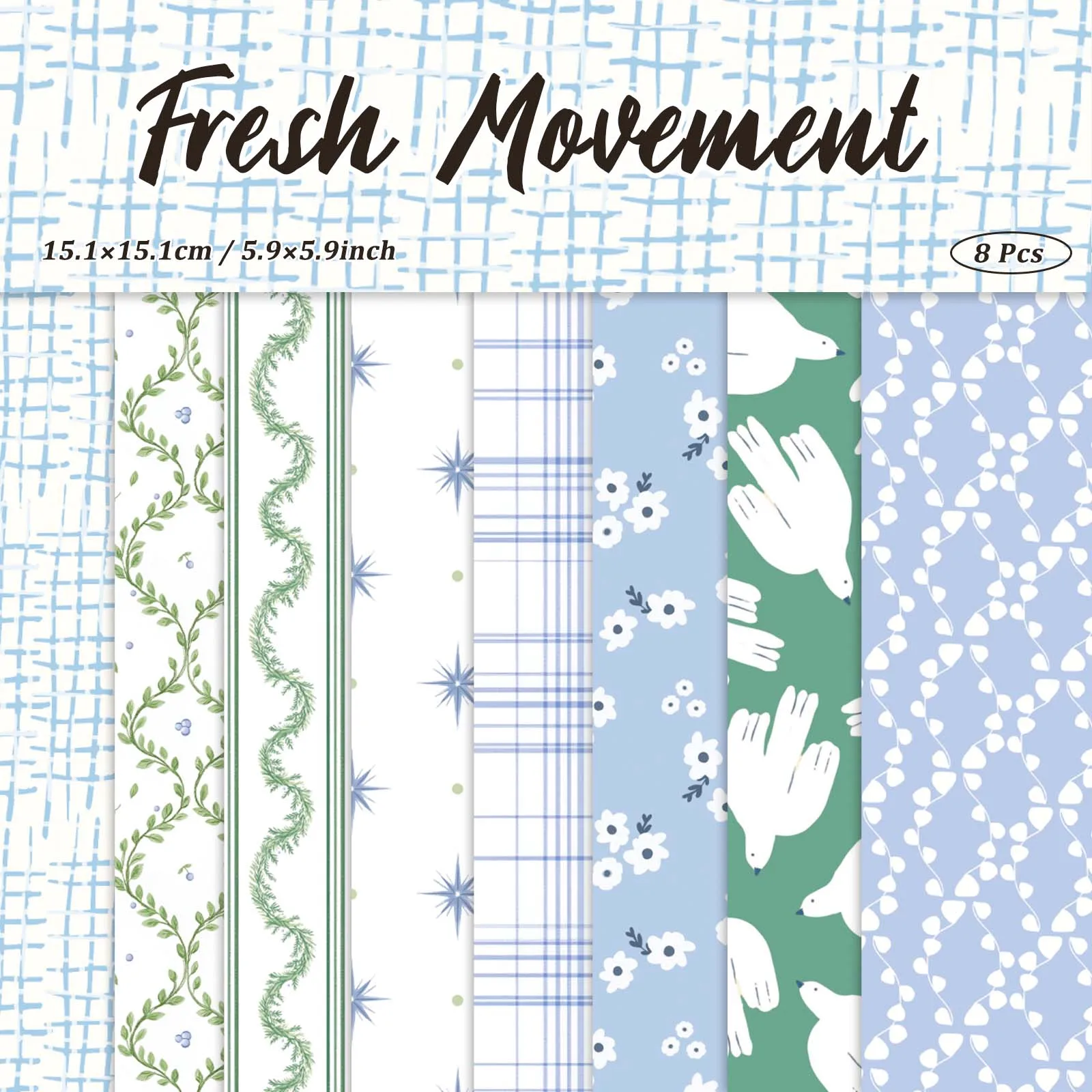 8 Blatt frisches Design, kreatives Materialpapier für Scrapbooking, Junk-Journal, Geschenkverpackung, Kartenherstellung, Fotoalbum, DIY-Zubehör
