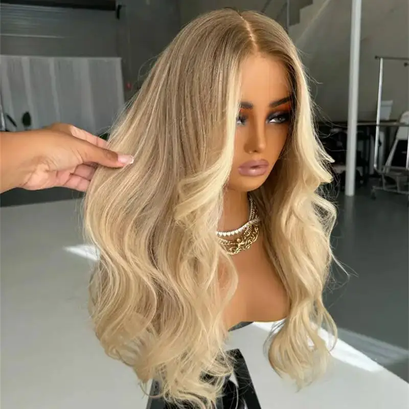 

Синтетический парик 13x4 Ombre Ash Golden Blonde HD с прозрачной кружевной основой, хорошее качество, предварительно проработанная естественная линия роста волос, для женщин, 26 дюймов