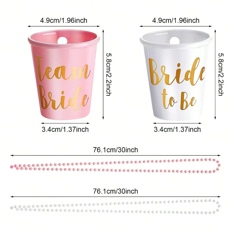 12szt Team Bride To Be Cup Plastikowe kieliszki Naszyjnik Bachelorette Naszyjnik ze szklanką na wesele Wystrój wieczoru kawalerskiego — zdjęcie 3