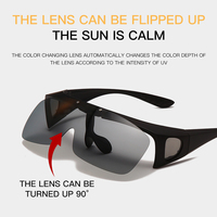 Cycling Photochromic Polarized Flip Up Sunglasses Men Outdoor UV400 Night Vision Driving Square Color Change Goggles