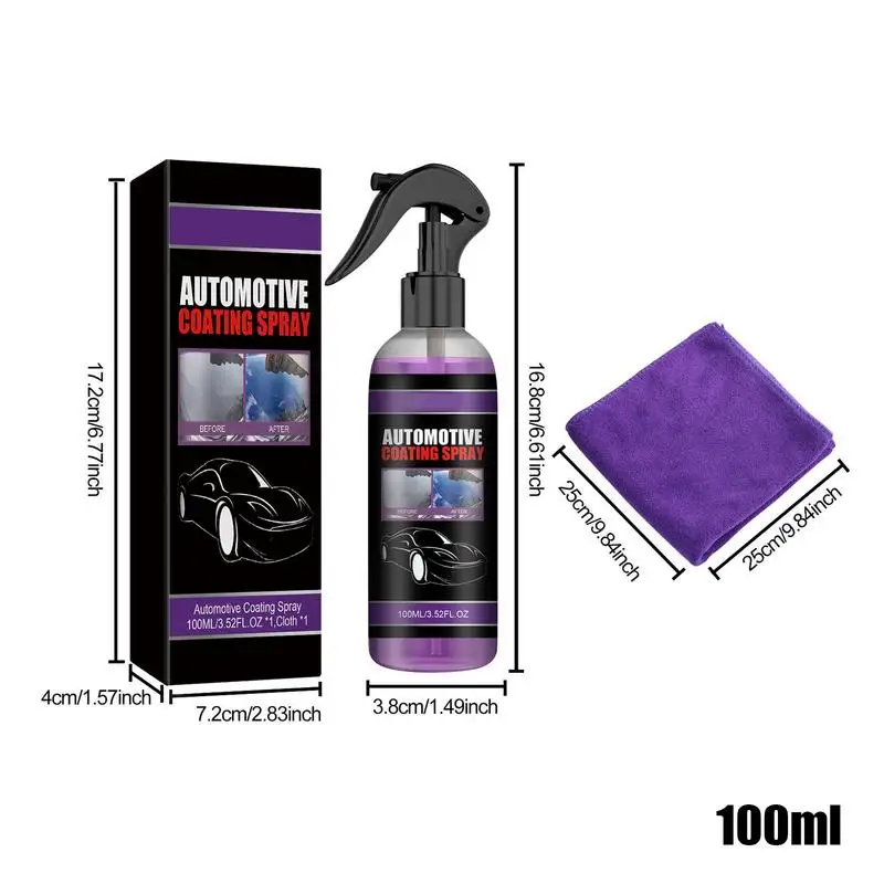 Spray de agente de revestimento hidrofóbico, escudo cerâmico, revestimento rápido, polonês carro, lavagem sem água, 100ml, 3 em 1