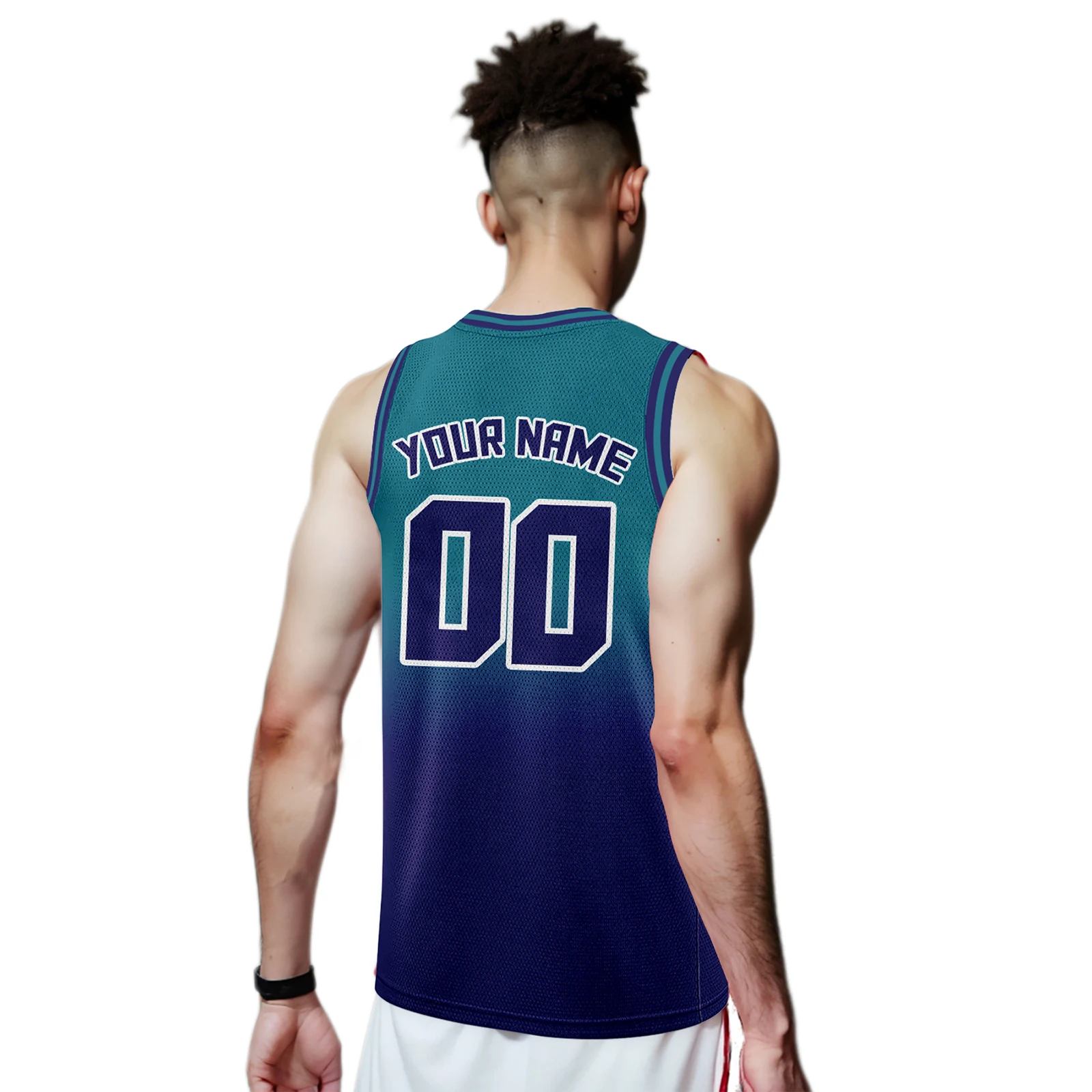 Blue-Teal Gradient Basketball Jersey Custom Basketball Shirt Printed Logo Team Name Number Tank Hop for Men Women Youth Kids