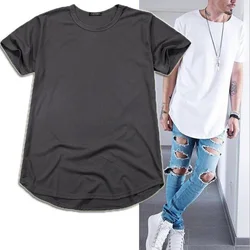 High quality street men's long section loose oversize hip hop long version curved T-shirt large size men's T-shirt Unisex Male