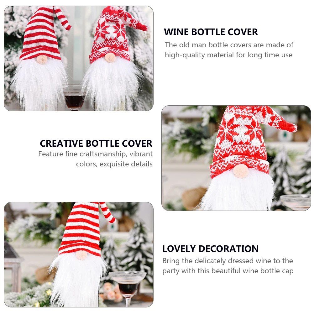 

2pcs Knitted Hat Christmas Decorations Bottle Cover Creative Table Decor Gifts Lovely PARTY Accessories