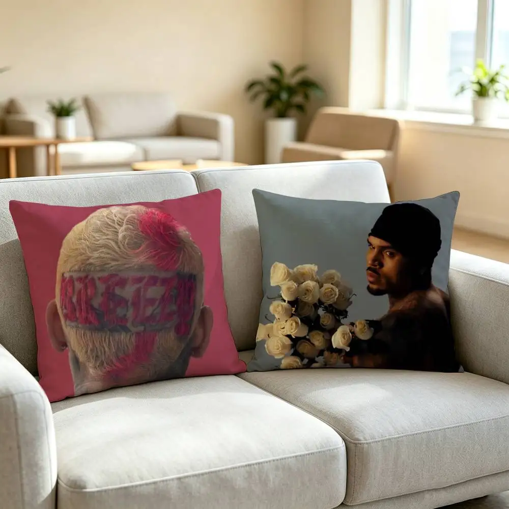 C-Chris Brown P-Pop Singer Square Double-Sided printed Pillow Case Bedroom Bedside Pillow Sofa Cushion Cover