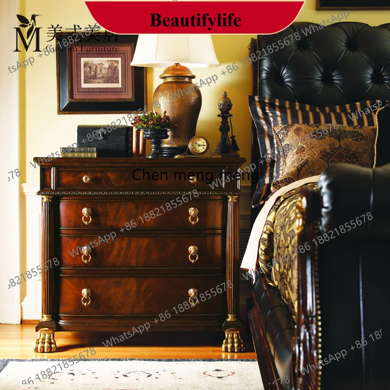 

f185 Solid wood bed chest retro reddish brown bedroom environmentally friendly furniture American