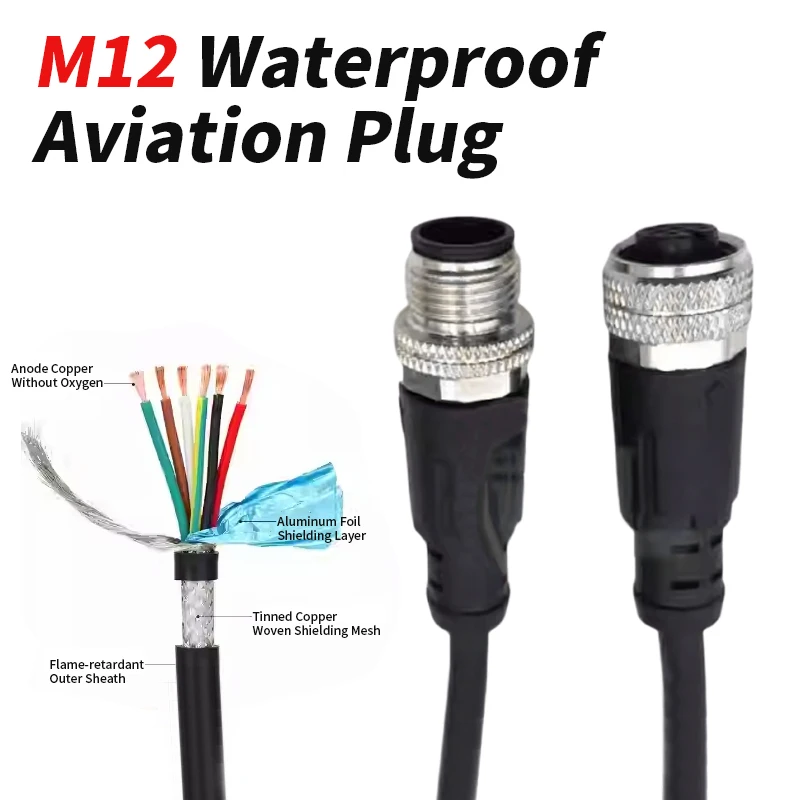 Waterproof M12 4 5 8 12 17 Pin Aviation Plug IO Wire Shielded Cable M12 Encoded Sensor Connector Line Male Female Network Cable