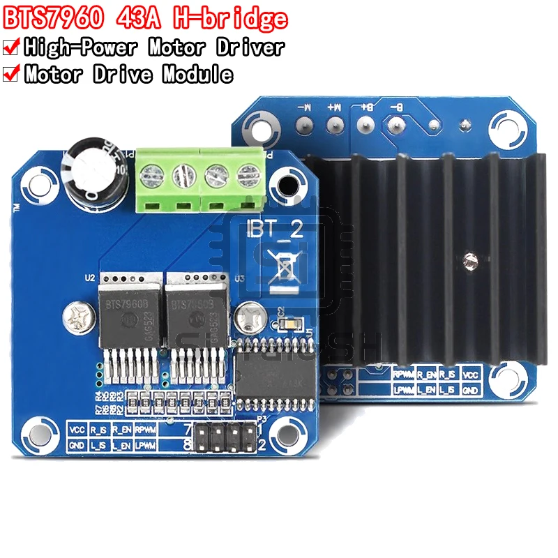 H-Bridge High-Power Motor Driver Module, DIY Smart Car Current Diagnostic for Arduino, Double BTS7960, 43A, MoleWei