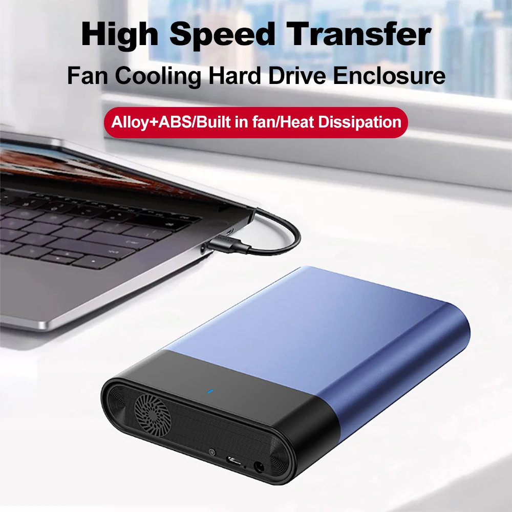 Caja de disco duro USB 3,1, caja de disco duro externo SATA SSD de 3,5 pulgadas, ventilador incorporado, velocidad de transferencia de 5Gbps, cajas de disco duro de aleación de aluminio