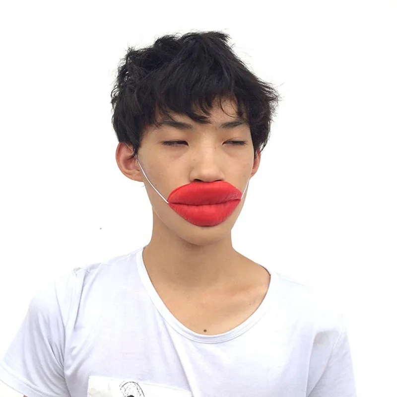 อุปกรณ์ประกอบฉากตลกไส้กรอกริมฝีปากสีแดงหนาปากใหญ่ฮาโลวีนตลกสยองขวัญหน้ากากยาง