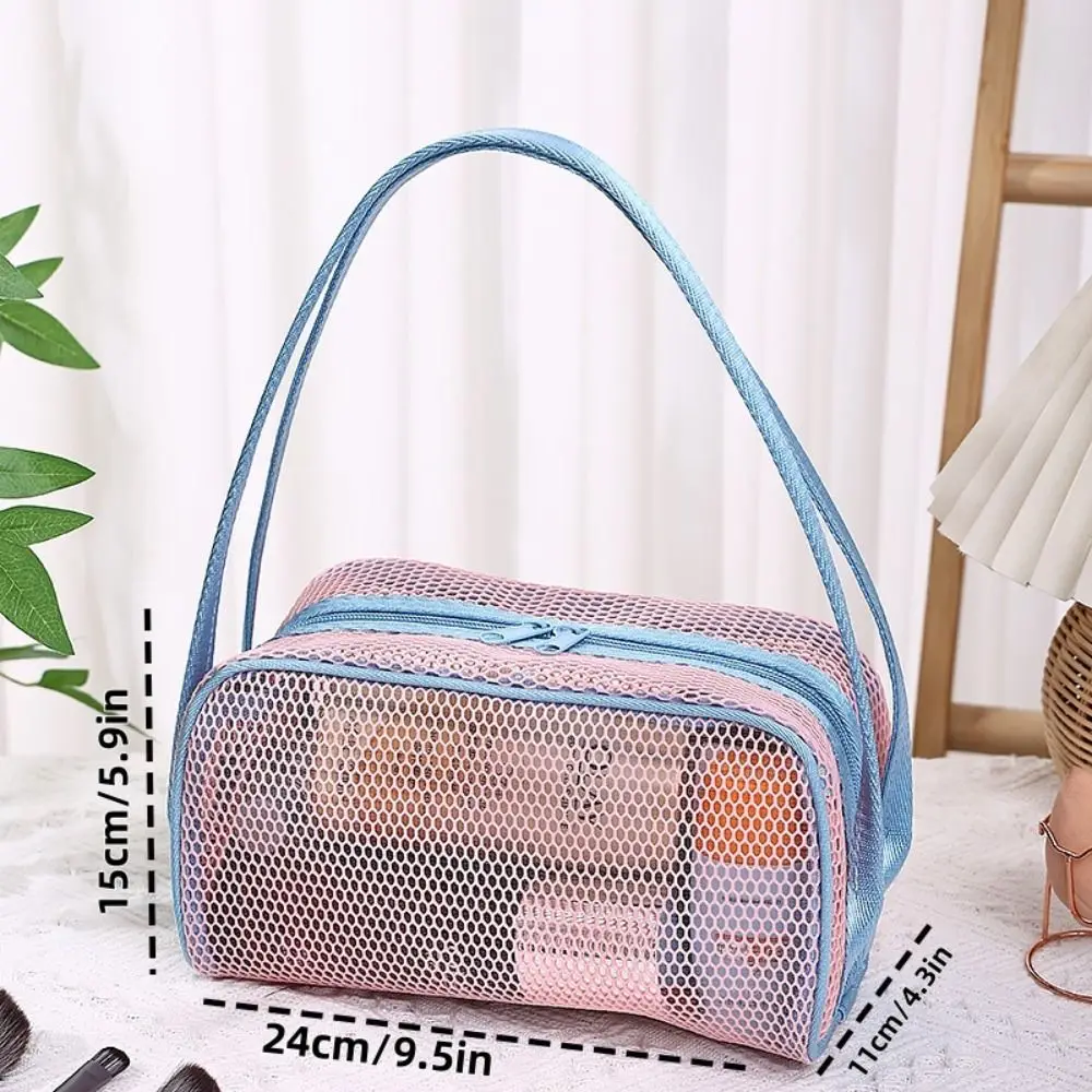 High Quality with Handle Travel Makeup Bag Mesh Polyester Cosmetic Bag Candy Color Lightweight Storage Bag