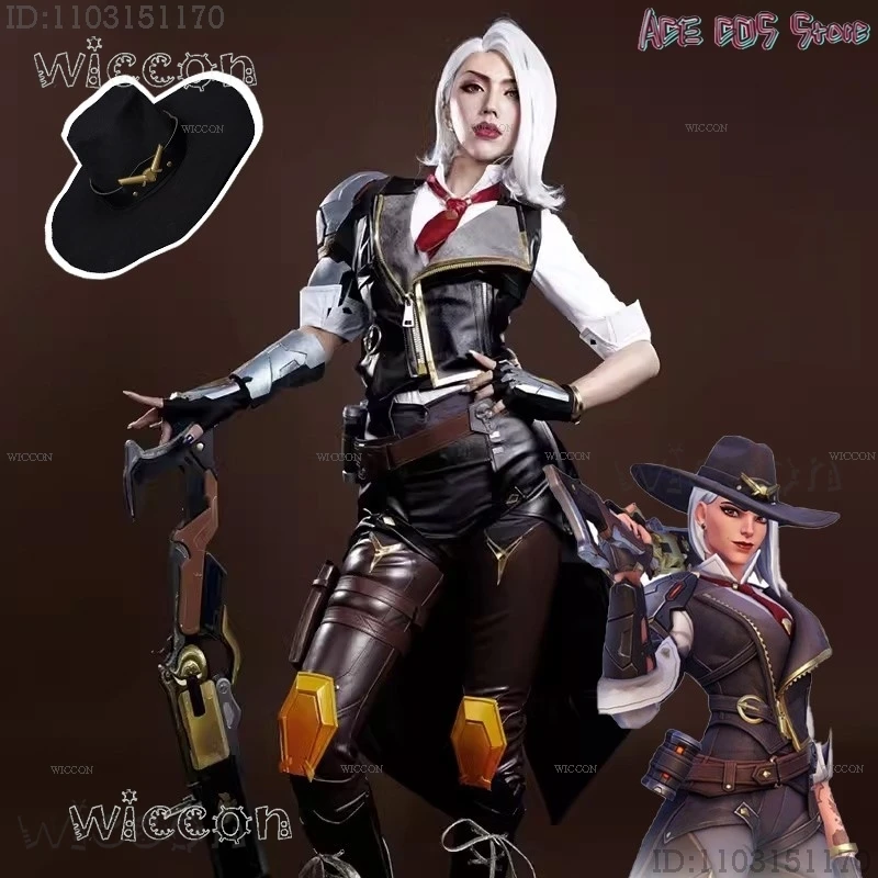 Game Overwatch Ashe Damage Hero Cosplay Costumes Wig Hat Elizabeth Caledonia 