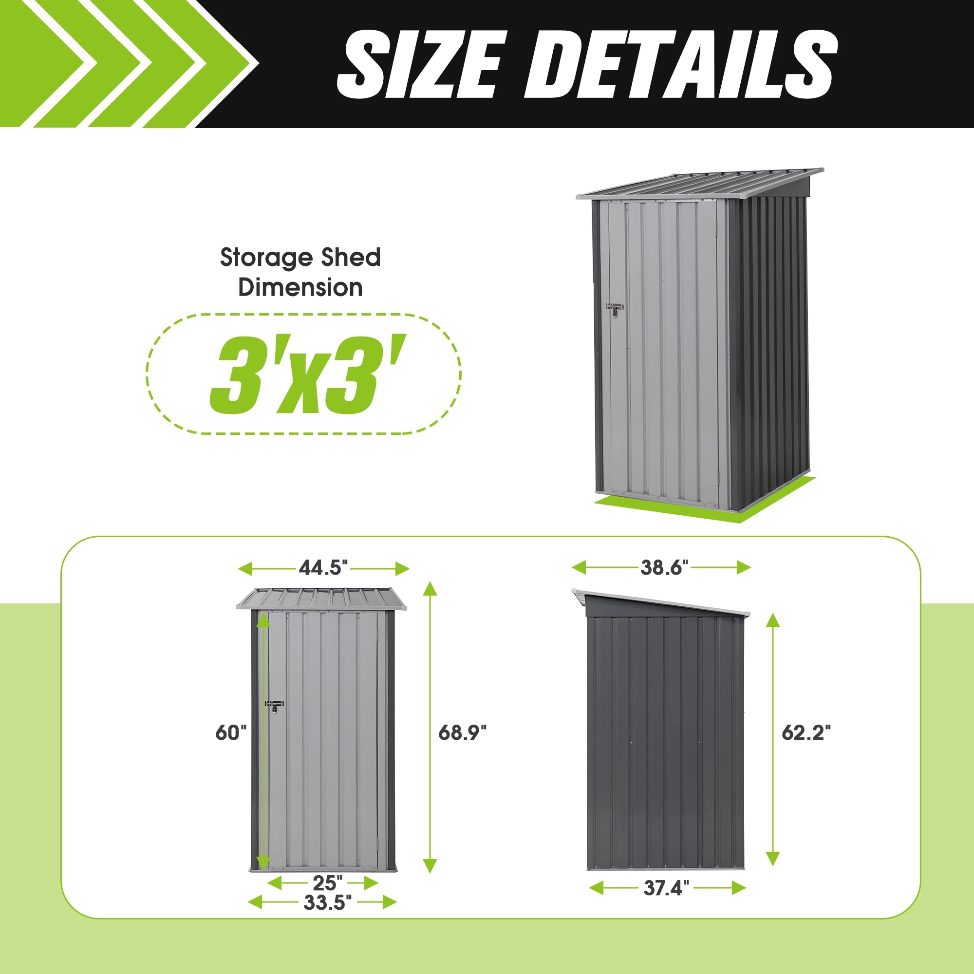 3 x 3 Ft Outdoor Storage Shed with Sloped Roof, Single Lockable Door, Metal House for Patio Lawn Backyard, Gray