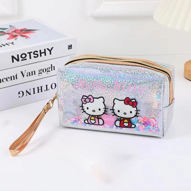 Hello Kitty Kawaii cekiny kosmetyczka Anime o dużej pojemności przenośna kreskówka kobiety makijaż etui do przechowywania artykułów piśmiennych piórnik