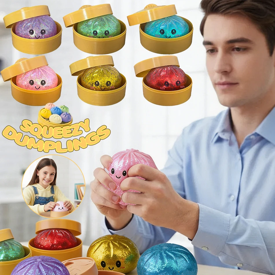 Glitzernde Dumpling Squishies Spielzeug-Box Bun Baozi Dumpling Mystery Box Bunte Lebensmittel-Squishies Sensorisches Fidget-Spielzeug Anti-Stress-Quetschball